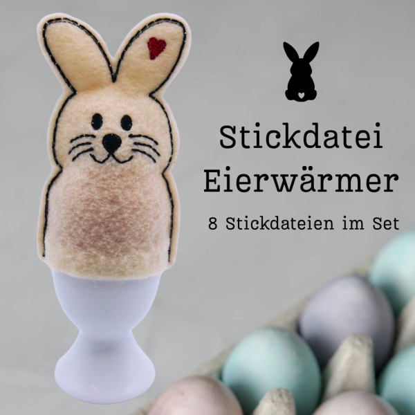 8 ITH Stickdateien Eierwärmer Hasen Osterhasen für den 10x10cm Stickrahmen 